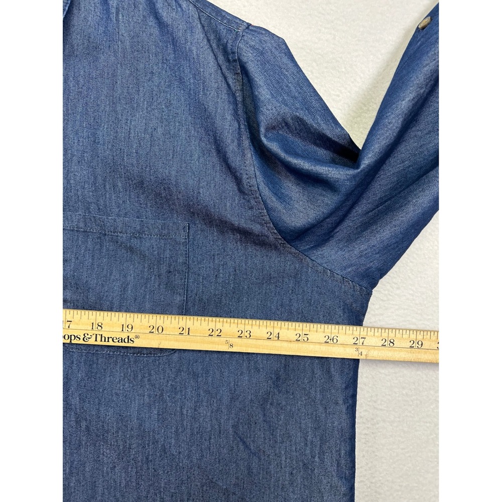 Coastal Grandma Taxi Womens 3X Blue Cotton Chambray Roll Tab Shirt Minimalist - Picture 5 of 9